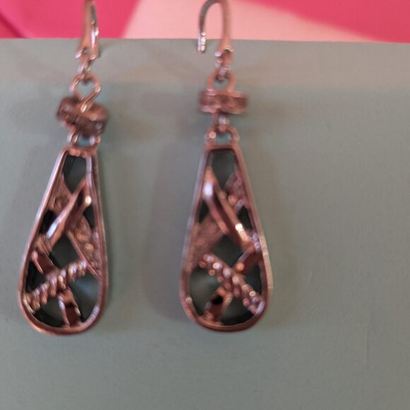 Vintage Silver Teardrop Dangle Earrings - Filigree Drop Earrings for Women - Picture 4 of 4